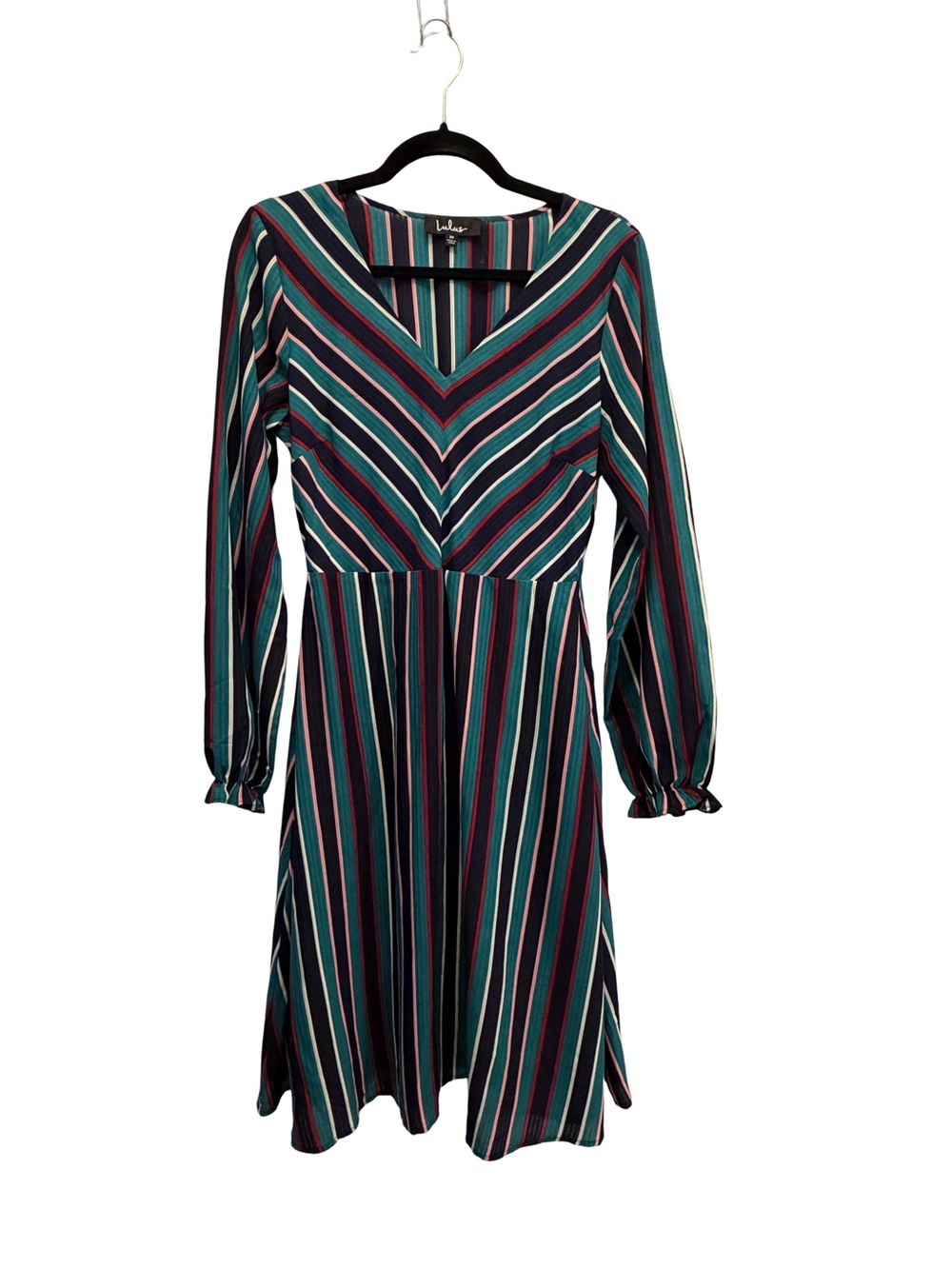 Lulus Multicolor Striped Long Sleeve Fit & Flare Dress Medium Sz M